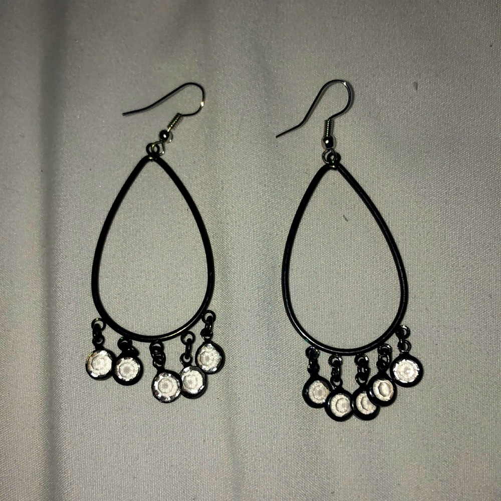 Black and glass diamond earrings